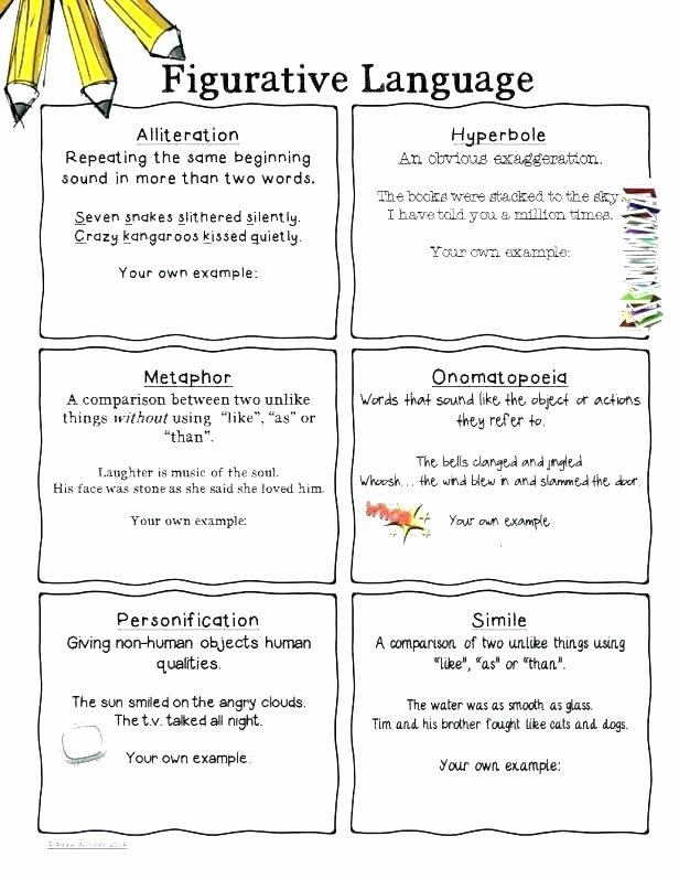 Alliteration Worksheets with Answers Figurative Language Worksheets 6th Grade Arts