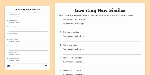 Alliteration Worksheets with Answers Ks2 Inventing New Similes Worksheet Worksheet Similes