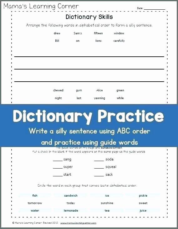 Alphabetical order Worksheets 2nd Grade Dictionary Worksheets for 2nd Grade