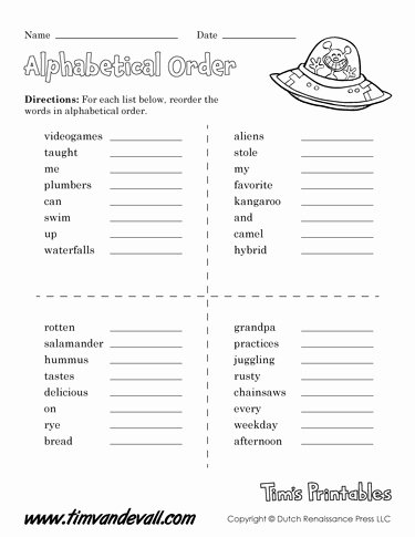 Alphabetical order Worksheets 2nd Grade Language Arts Printables