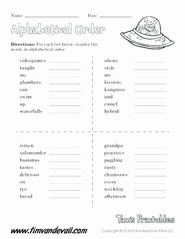 Alphabetical order Worksheets 2nd Grade Third Grade Language Arts Worksheets