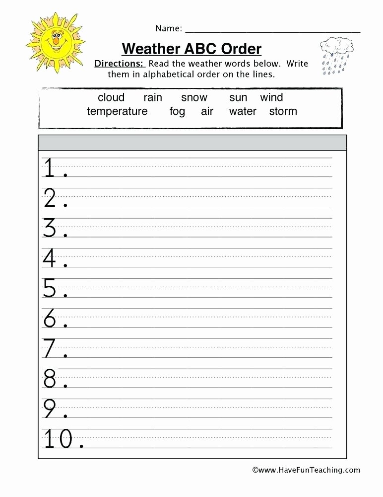 Alphabetical order Worksheets 2nd Grade Weather song Activities Worksheets Cloud Cloud Worksheets