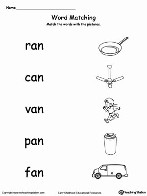 Am Word Family Worksheets An Word Family Picture and Word Match