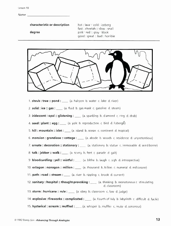 Analogy Worksheets for Middle School Best Of Free Analogy Worksheets – Onlineoutlet