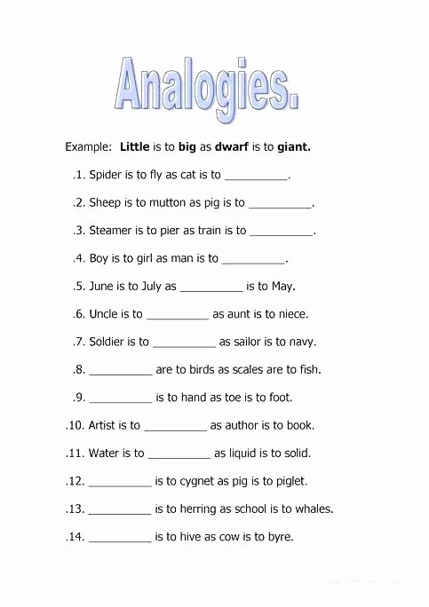 Analogy Worksheets for Middle School Inspirational Analogy Worksheets for Middle School Analogies Worksheet