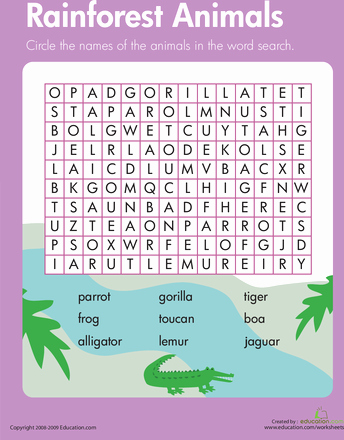 Animals and their Habitats Worksheets Habitats Word Search Rainforest Animals