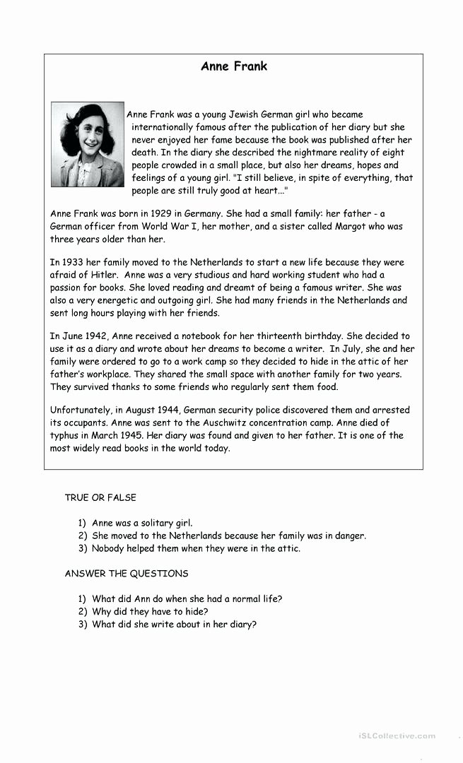 Anne Frank Worksheets Middle School Anne Frank Worksheets