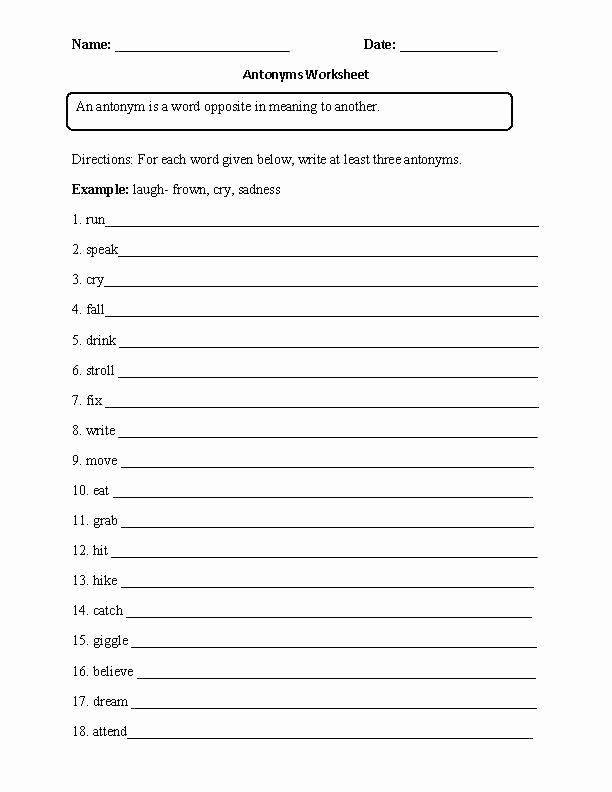 Antonyms Worksheets 3rd Grade Antonyms Worksheets 4th Grade Synonyms and Worksheet