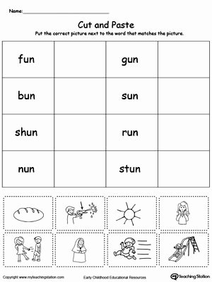 Ap Word Family Worksheets Un Word Family Match Picture with Word