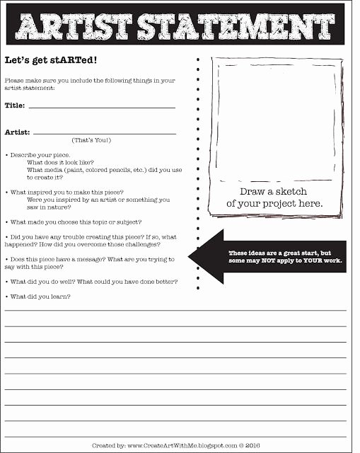 Art Worksheets Middle School Beautiful Create Art with Me Artist Statement form for Middle School