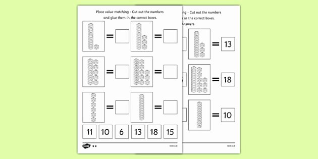 Base Ten Model Worksheets Place Value Tens and Es Cut and Stick Worksheet Counting