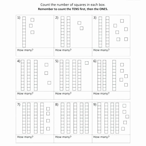 Base Ten Model Worksheets Tens and Ones Worksheets First Grade