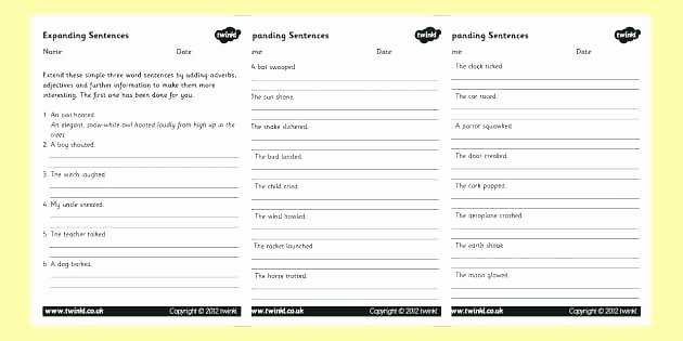 Basic Sentence Worksheets Making Sentences Worksheets Expanding Sentences Worksheets