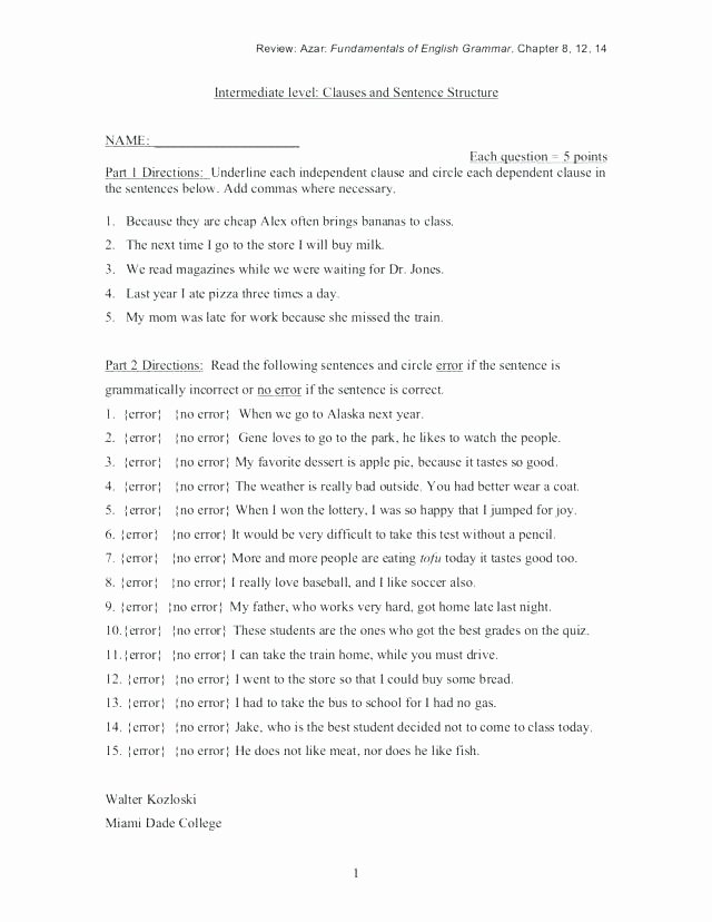 Basic Sentence Worksheets Sentence formation Worksheets