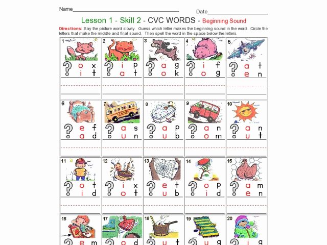 Beginning and Ending sound Worksheets Lesson 1 Skill 2 Cvc Words Beginning sound Worksheet