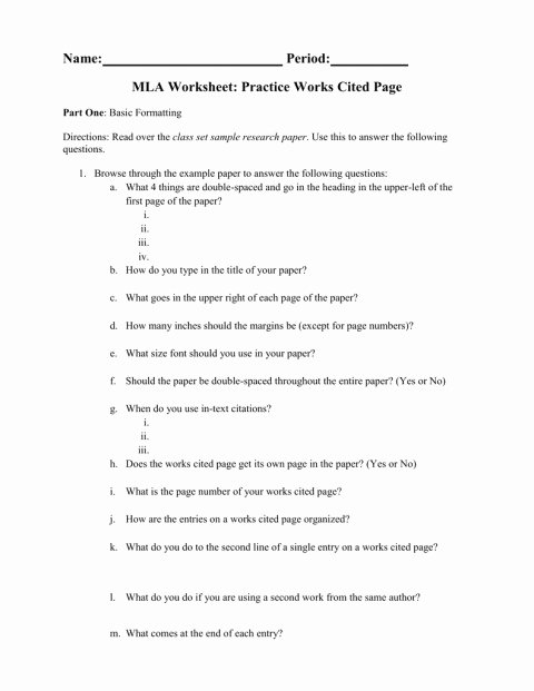 Bibliography Practice Worksheets 002 Mla In Text Citation Practice Worksheet Research Paper
