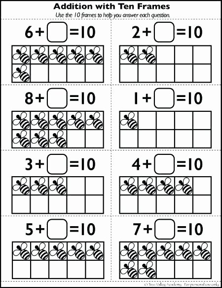 Blank Ten Frame Worksheets Ten Frame Addition Worksheets for Kindergarten