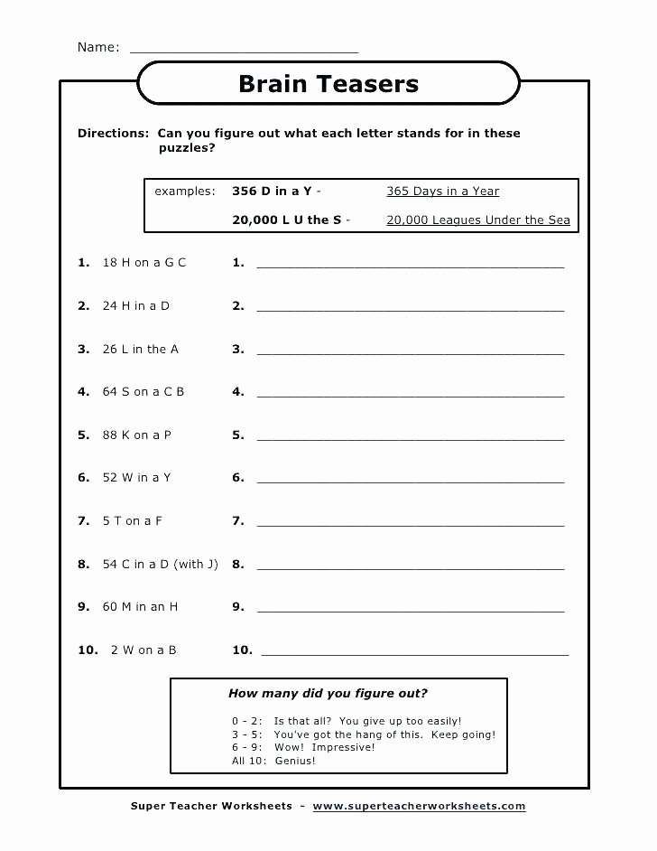 Brain Teasers for Kids Worksheet Brain Stretcher Worksheets Answers
