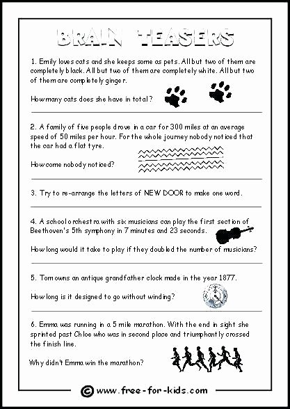 Brain Teasers Worksheets Pdf Inspirational Math Puzzle Worksheets for Middle School Brain Teasers Pdf