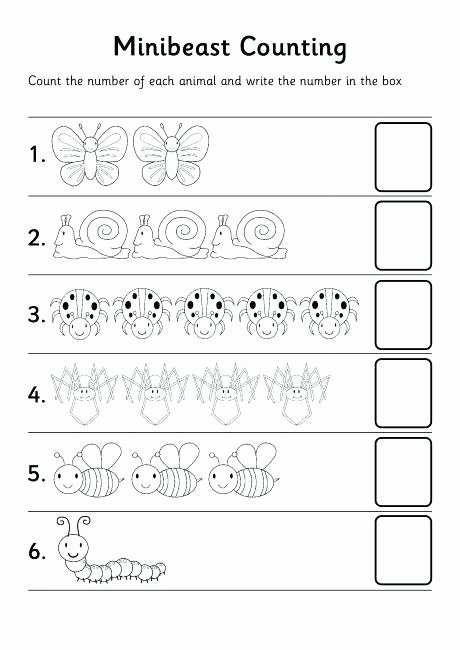 Bug Worksheets for Preschool Counting Numbers Worksheets for Kindergarten Paring 1 100