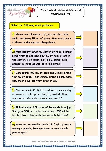 Capacity Maths Worksheets Measurement Of Capacity Word Problems On Litres and