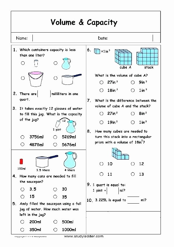 Capacity Worksheets 3rd Grade Grade 1 Science Worksheet Lesson Water Primary Cycle