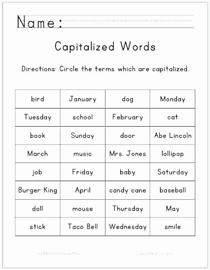 Capitalization Worksheet Middle School Capitalization Worksheets Grade 2
