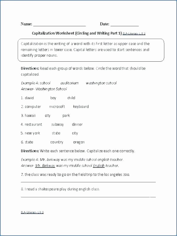 Capitalization Worksheets for 2nd Grade 2nd Grade Language Worksheets