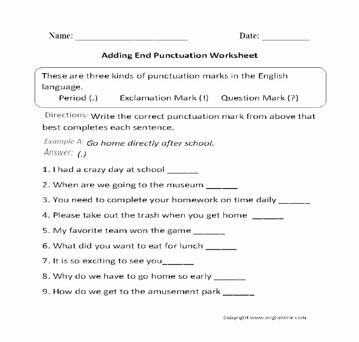 Capitalization Worksheets for 2nd Grade Capitalization and Punctuation Worksheets Punctuation