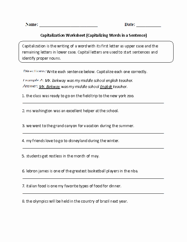 Capitalization Worksheets Grade 1 Englishlinx