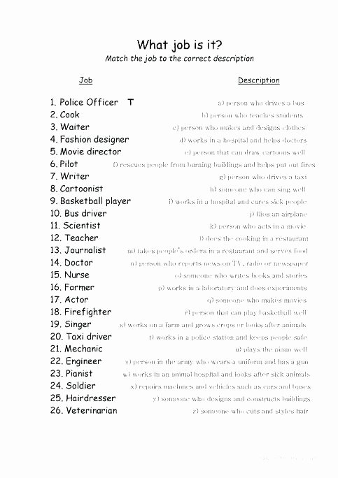 Career Worksheets for Middle School Elegant Occupations Worksheets Vocabulary Printable Jobs and Job