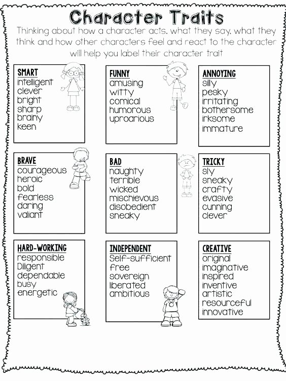 Character Traits Worksheet 2nd Grade Character Sketch Template Worksheets