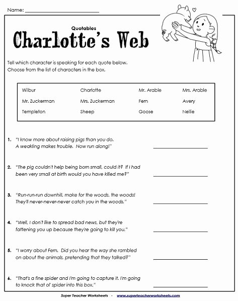 Charlottes Web Worksheets Charlotte S Web Worksheet Question Words
