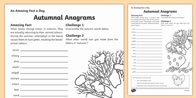 Christmas Unscramble Worksheets Awesome Autumnal Anagrams Worksheet Worksheet Worksheet