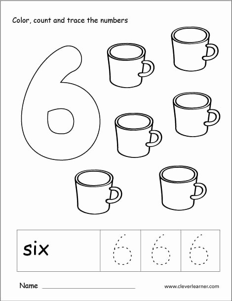 Color by Number Worksheets Kindergarten Number 6 Tracing and Colouring Worksheet for Kindergarten