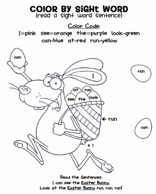 Color Sight Word Worksheets Super Cute Free Color by Sight Words Easter Coloring Sheet