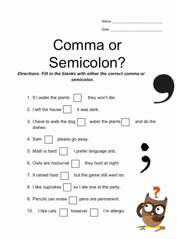 Comma Worksheet Middle School Pdf Ma Semicolon Punctuation Worksheet Middle School