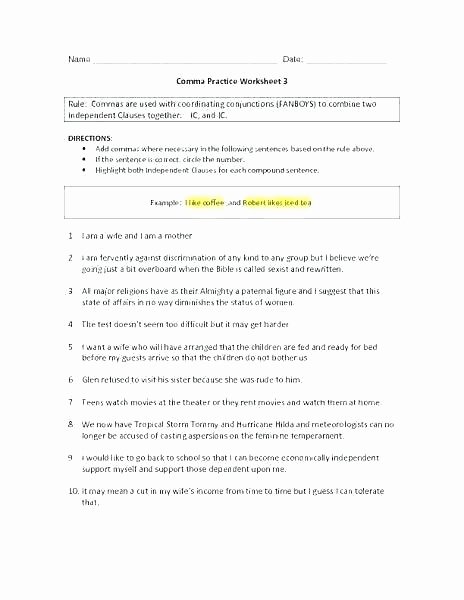 Comma Worksheet Middle School Pdf Punctuation Worksheets for Kindergarten Collection Free