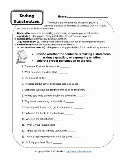 Comma Worksheets 2nd Grade Punctuation Worksheets for 1st and 2nd Grade