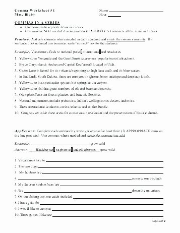 Commas Worksheet 3rd Grade Mas In Addresses Worksheets Kids Printable Punctuation