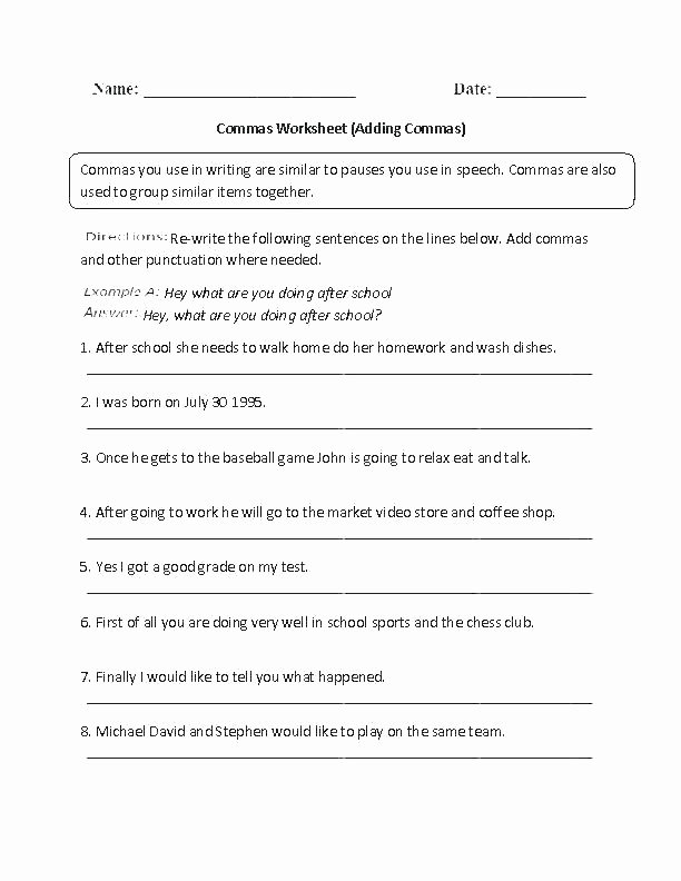 Commas Worksheet 4th Grade Fourth Grade Punctuation Worksheets