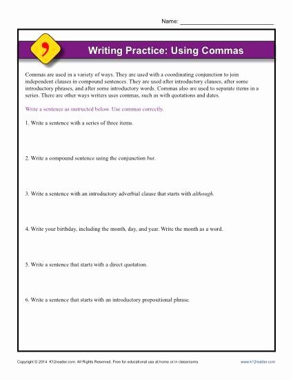 Commas Worksheet 4th Grade Writing Practice Using Mas