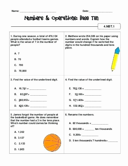 Common Core Worksheets Place Value 4th Grade Mon Core Math Worksheets for Standards Word