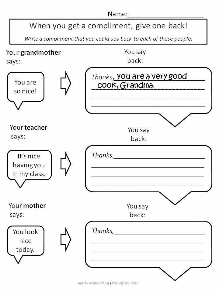 Communication Skills Worksheets for Adults Helping Kids with asperger S to Give Pliments Worksheets