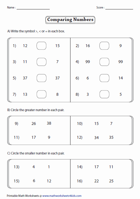 Comparing 2 Digit Numbers Worksheets Greater Than Less Than Worksheets