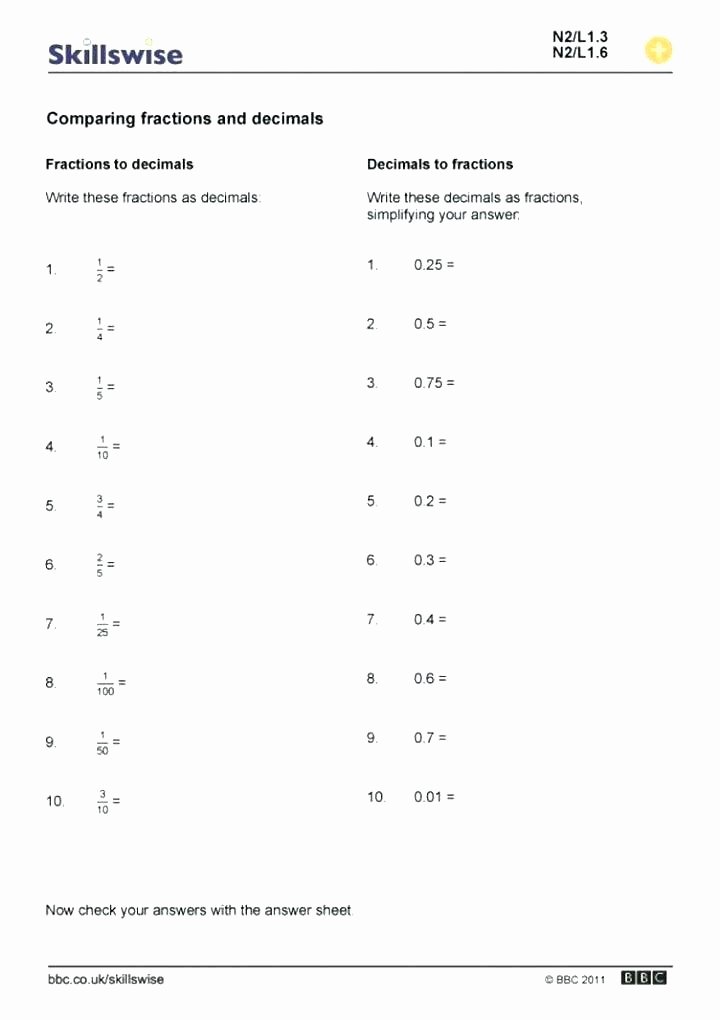 Comparing Fractions Third Grade Worksheet Worksheets Fraction Decimal Worksheet Decimals Grade Percent
