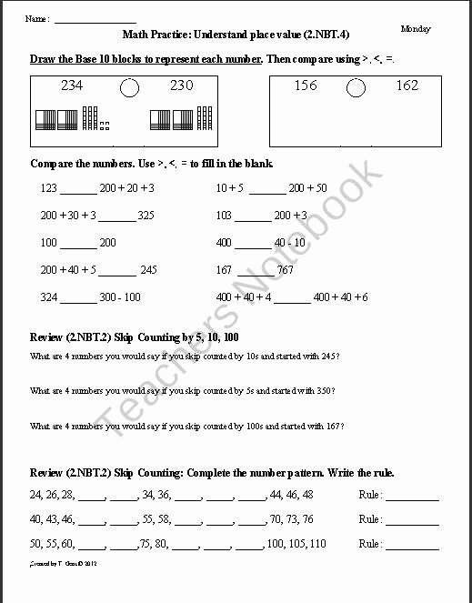 Comparing Numbers Worksheets 2nd Grade 2 Nbt 4 Greater Than and Less Than 2nd Grade Mon Core