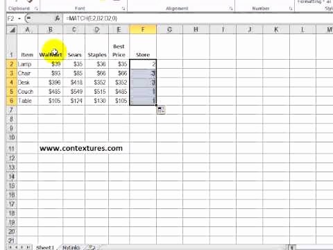 Comparison Shopping Worksheets for Students Best Price with Excel Index and Match