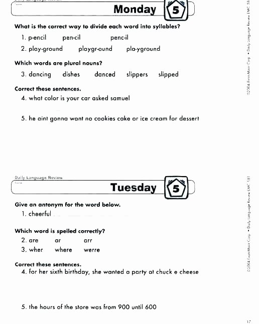 Complete and Incomplete Sentence Worksheets Daily oral Language Worksheets