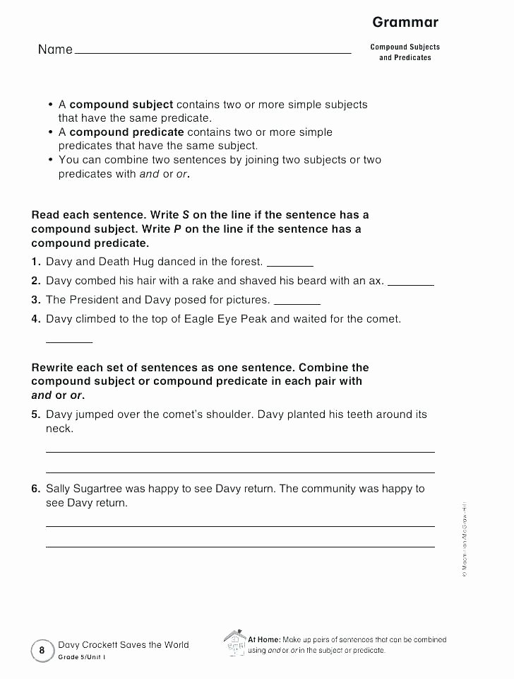 Complete Predicate Worksheets Grade 5 English Lesson Plan